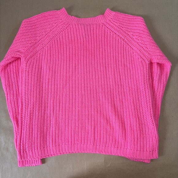 Love Always Hot Pink Neon Pullover Crew Neck Cable Knit Medium Barbie Y2K - Picture 4 of 4